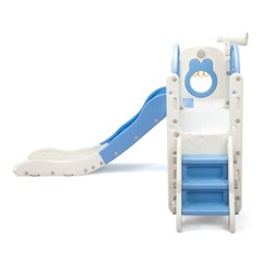 6 in 1 Toddler Slide Playset Climber Playground for Kids w/ Basketball Hoop Blue