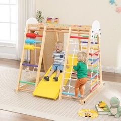 9-in-1 Foldable Kids Climbing Frame & Slide Wooden Toddler Playground for Age 3+