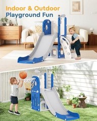 Toddler Slide, 6 in 1 Kids Indoor Slide for Toddlers 1-3, Baby Blue&gray