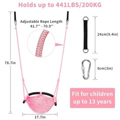 Hi-Na Tree Swing for Kids, Adjustable Toddler Rope Swing Seat with Snap Pink