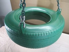 LARGE Green Plastic Tire Swing Swing Set Seat with Coated Chain