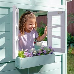 Teamson Kids Rainbow Shade Wooden Playhouse with Kitchen, Flower Box & Bench