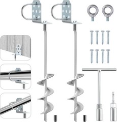 Swing Set Anchors 20″ – Heavy Duty Ground Anchors Screw in W/ L-Brackets & Drill