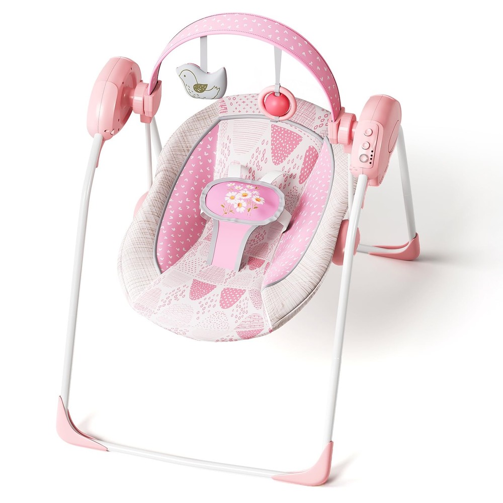 Portable Baby Swing, Pink Electric Infant Swing with 5 Speed Levels, 6 Songs …