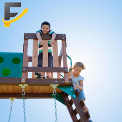 Backyard Discovery Woodridge Elite Cedar Wood Swing Set with Wave Slide Clubhous