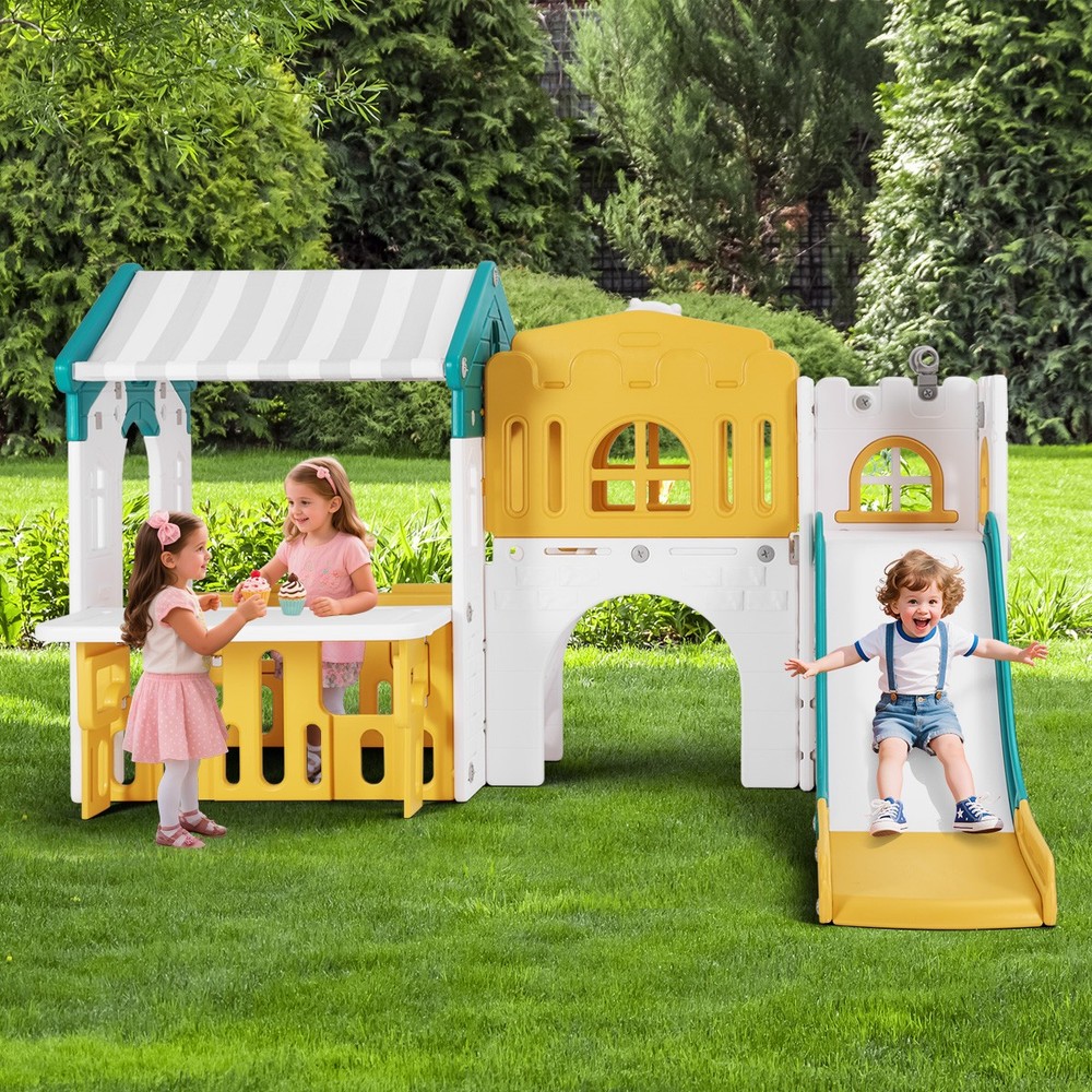 9IN1 Toddler Slide Climber Playset with Playhouse Playground Indoor Outdoor Toys