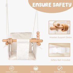 Baby Swing Outdoor Indoor Toddler Swing Seat with Safety Belt, Canvas Hanging…