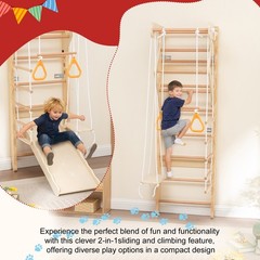 6-in-1 Swedish Ladder Wall Gym Indoor Wooden Wall Mounted Play Set for Kids