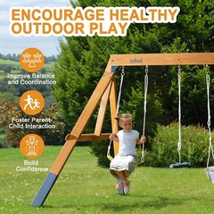 Robud 3 in 1 Wooden Playground Swing Set Kids Outdoor Backyard Playset Equipment