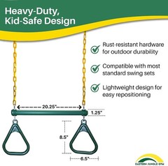Heavy Duty 20 Inch Trapeze Swing Bar with Gymnastic Rings and Coated Chains