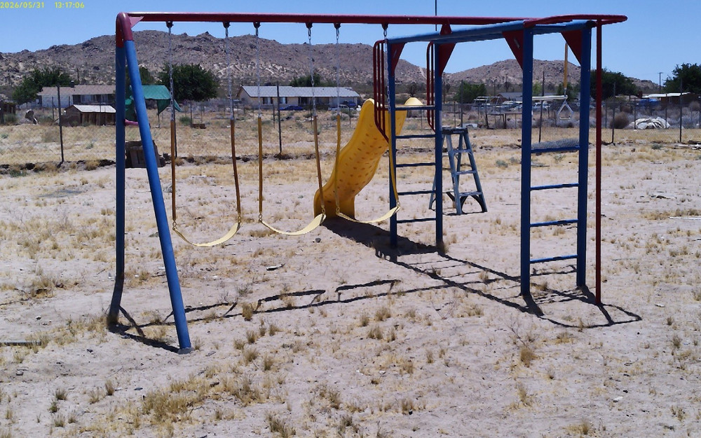 Outdoor Playground Set with Swings, Yellow Slide, Monkey Bars, Blue & Red Frame
