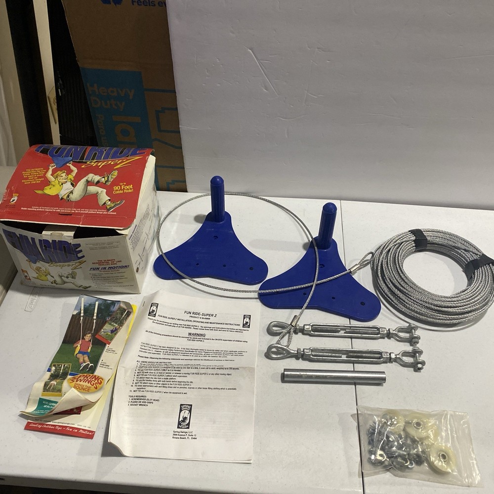 Fun Ride Super Z Zipline kit 90 Foot Cable 30-05000 Spring Swings LLC USA Made