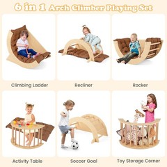6 in 1 Climbing Arch Wooden Rocker Arch Climbing Toy with Removable Cushion