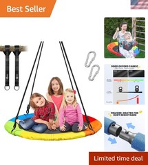 Luxury 40” Outdoor Saucer Swing for Adults & Kids – Rainbow Design, 700lb Limit