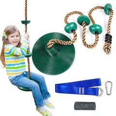 Tree Swing for Kids,Climbing Rope with Platforms,Disc Swing Seat Set Green