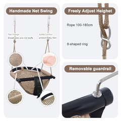 2 -in- 1 Toddler Swing. Swing Seat for Kids with Adjustable Ropes, Light Brown