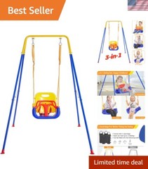 3-in-1 Toddler Swing Set with 4 Sandbags, Indoor/Outdoor Baby Swing with Fold…