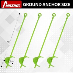 Ground Anchor Kit 18 Inch Long, 4PC Heavy Duty Spiral Blade Earth Anchors Kit Sc