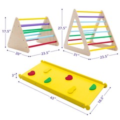Kids Triangle Climber with Ramp 3-in-1 Indoor Toddler Climbing Ladder Slide Wood