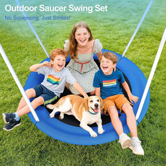 Heavy Duty 500Lbs Saucer Swing Set – Metal Frame for Kids 3-12, Adjustable Stand