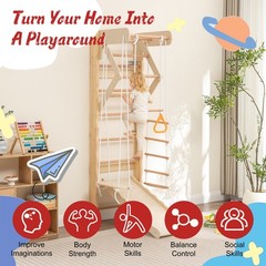 6-in-1 Swedish Ladder Wall Gym Indoor Wooden Wall Mounted Play Set for Kids