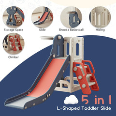 Toddler Slide & Climber with Storage, Basketball Hoop & Telescope for Ages 1-3