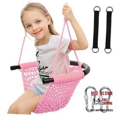 Hi-Na Tree Swing for Kids, Adjustable Toddler Rope Swing Seat with Snap Pink