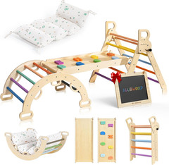 Pikler Triangle Set, Foldable Wooden Toddler Climbing Toys Indoor Playground Jun