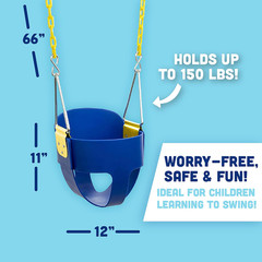 High Back Full Bucket Toddler Swing Seat, Blue | Plastic Coated Chains, Swing Se