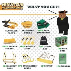 Ninja Warrior Monkey Bar Kit 50FT Kids Slackline Obstacle Course w/ 1 Tree Swing