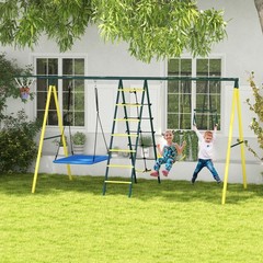 Metal Swing Set for Backyard, 5 in 1 Design for Ages 3-8, Yellow