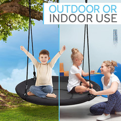 40” Saucer Swing with Tree Hang Kit & Adjustable Ropes for Kids – Black