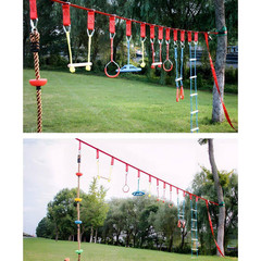 Green Ninja Obstacle Course Kit with Monkey Bars and Swing Rings, Adjustable Out