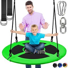 SereneLife SLSWNG100GN Outdoor Spinner Saucer Tree Swing – Hanging Tree Swing