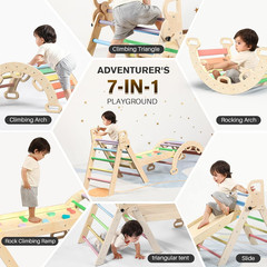 Pikler Triangle Set 7In1 Foldable Baby Climbing Toys Wooden Montessori Climbing