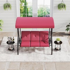 3-Seat Outdoor Porch Swing with Adjustable Canopy, Patio Swing Chair with Stand,
