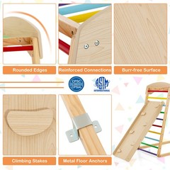 6-in-1 Wood Jungle Gym Montessori Climbing Play Set w/Double-sided Ramp Colorful