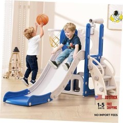 Toddler Slide, 6 in 1 Kids Indoor Slide for Toddlers 1-3, Baby Blue&gray