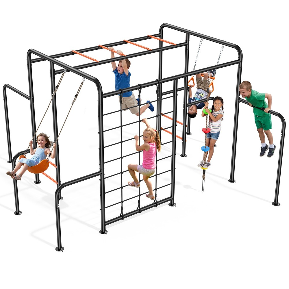 Jungle Gym Playground Set with Belt Swing Climbing Net 550lbs Heavy Duty Metal