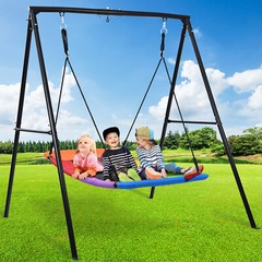 440lb Heavy-Duty A-Frame Metal Swing Set Outdoor Playset with 60″ Platform Swing