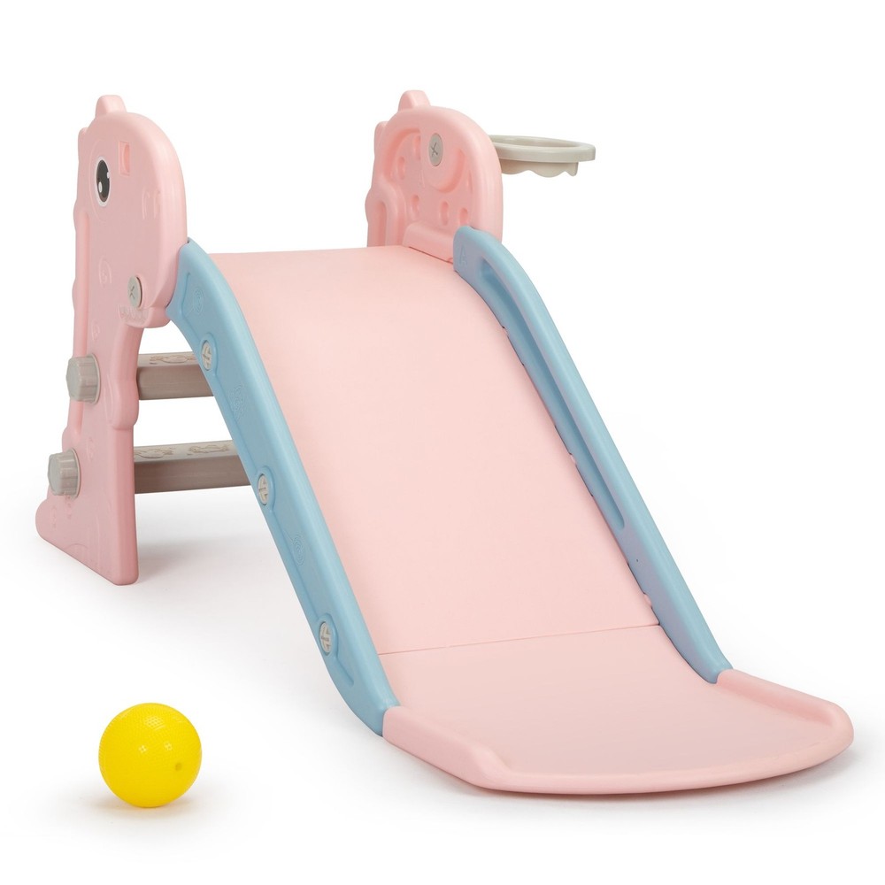 Kids Boys Girls Toddlers Climbing Slide Indoor Outdoor w/ Basketball Hoop