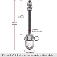 SELEWARE Set of 6 Swing Hanger, Swing Bolts M10 x 9.3″, Stainless Steel Heavy…
