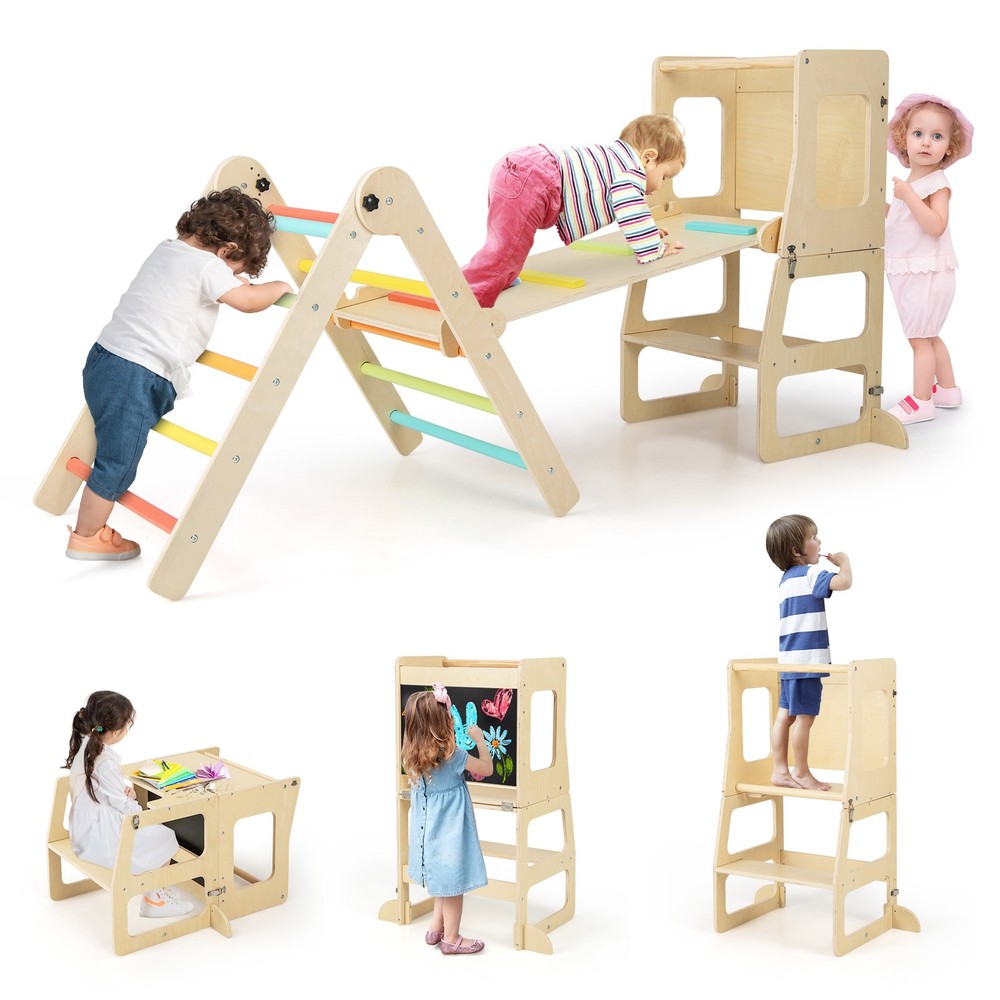 7-in-1 Toddler Climbing Toy Set w/ Reversible Ramp Convertible Step Stool