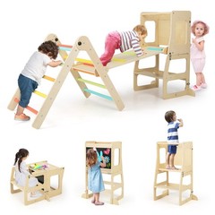7-in-1 Toddler Climbing Toy Set w/ Reversible Ramp Convertible Step Stool