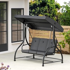 3-Seat Outdoor Porch Swing Glider with Adjustable Canopy, Patio Swings Bed with