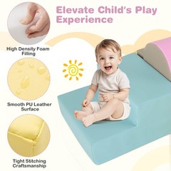 10 Pieces Foam Climbing Blocks Set w/PU Leather Surface for Climbing & Sliding