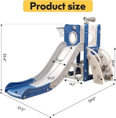 6 in 1 Toddler Playset Slide for Kids with Basketball Hoop Ball Ring Kids Slide