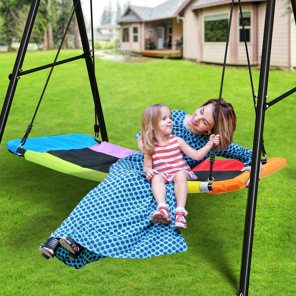 440lbs Metal Swing Set with 60″ Large Platform Swing Backyard Heavy Duty Playset