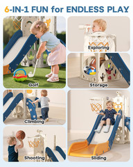 Toddler Slide for Kids,6-In-1 Indoor Outdoor Toddler Slides Playground with Bask