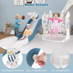 4-in-1 Toddler Climber Slide Set Kids Slide and Swing Set With Basketball Hoop